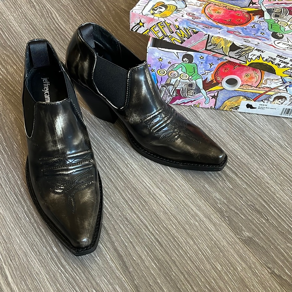 Jeffrey Campbell Oeste Black Leather Ankle Boots Booties